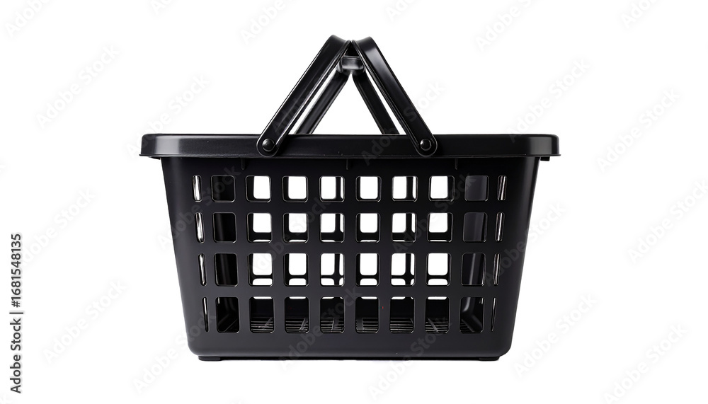 Fototapeta premium Black Plastic Shopping Basket with Double Handles Isolated