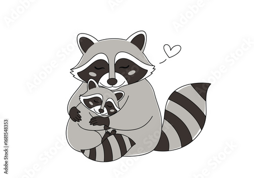 Adorable mother and child raccoons sharing a tender loving hug