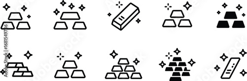 Gold bars icon set, line and solid style, precious metal stack, wealth symbol, finance and investment, luxury assets illustration