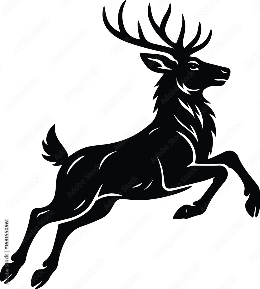 Fototapeta premium Jumping Deer Vector Silhouette – Leaping Stag with Antlers