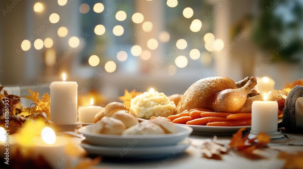 Obraz premium Festive autumn feast with roast turkey and seasonal decorations