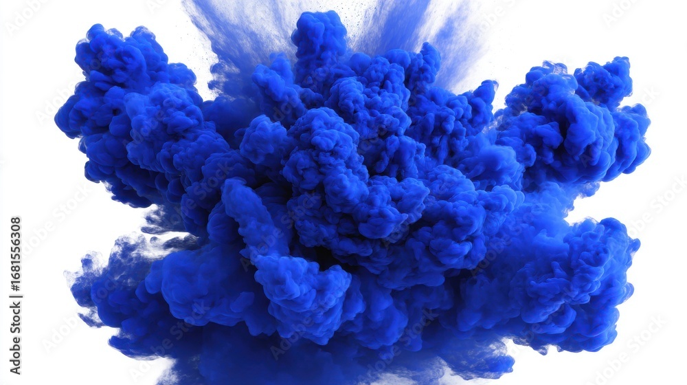 Obraz premium Vivid blue pigment explosion on white background studio shot abstract art concept dynamic vibrant cloudlike form