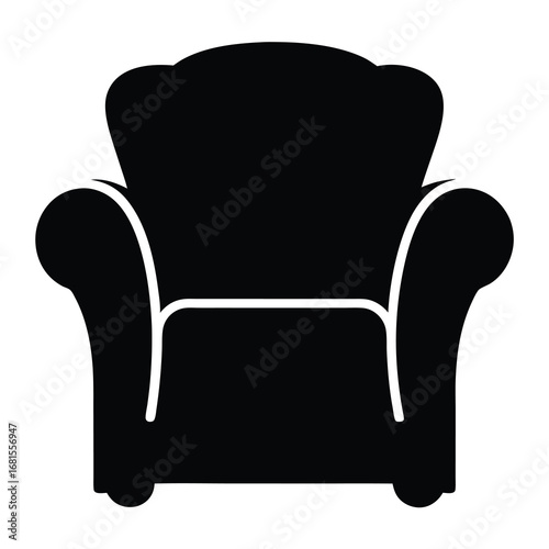Black armchair silhouette with curved back and armrests for home interiors