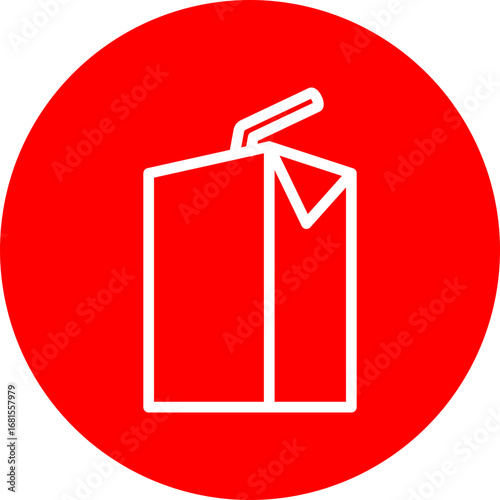 Juice Box Vector Line White Circle Red Icon Design