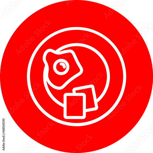 Plate with Food Vector Line White Circle Red Icon Design