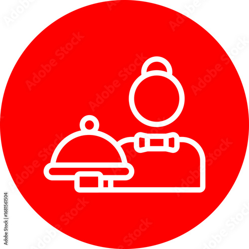 Waitress Vector Line White Circle Red Icon Design