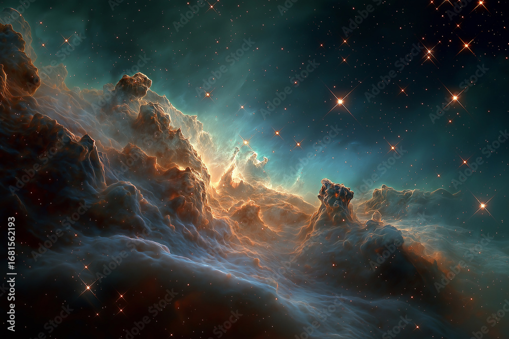 Fototapeta premium A vibrant nebula in a distant galaxy, a cradle of star formation. A concept for the origins of stars, the science of astronomy, and the beauty of space.