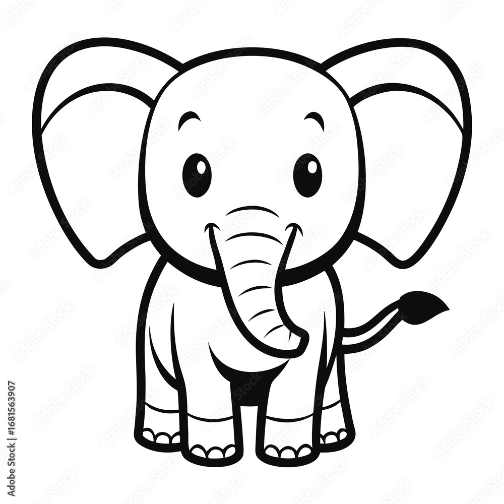 Fototapeta premium Cute cartoon elephant with big ears and a happy smile