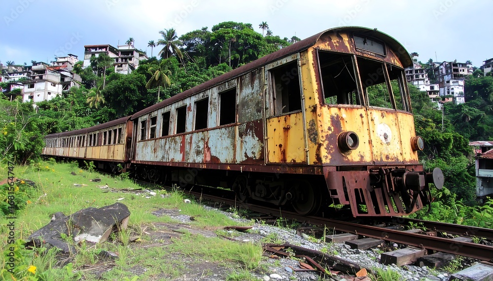 Fototapeta premium Rusty train on a hillside