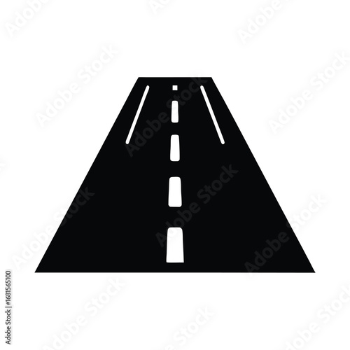 A simple black and white icon representing an empty, straight road