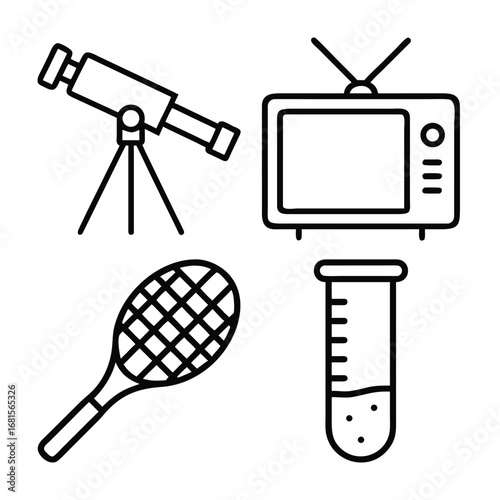 Telescope television tennis racket test tube tripod