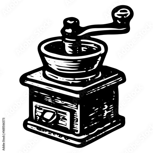 Antique Coffee Grinder Icon - Traditional Bean Grinding Tool Art
