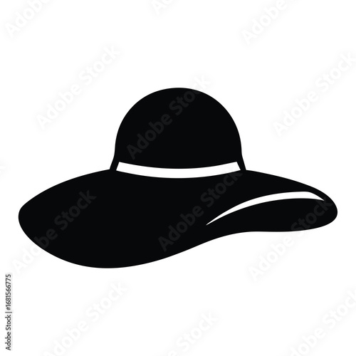 Elegant wide brimmed hat silhouette in black and white for sun protection