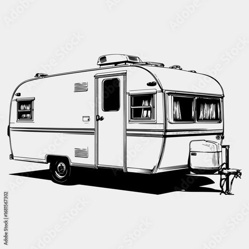 Travel Trailer Vintage Graphic Icon Set Logotype Style Flat Design,  Adventure Trailer Illustration Vector Black Art