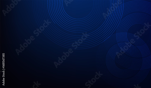 A captivating dark blue gradient background features softly glowing concentric circles, creating an elegant and modern abstract design with a sense of depth and sophistication