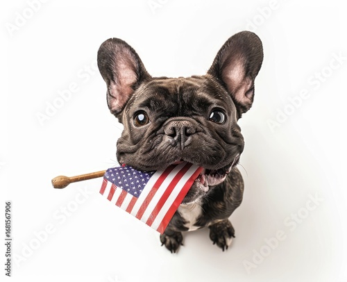 independence day 4th of july dog, black dog lying down on the grass and holding American flag Happy Independence day, Labor day, Memorial day