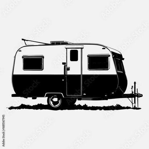 Travel Trailer Vintage Graphic Icon Set Logotype Style Flat Design,  Adventure Trailer Illustration Vector Black Art