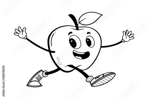 anthropomorphic apple running silhouette