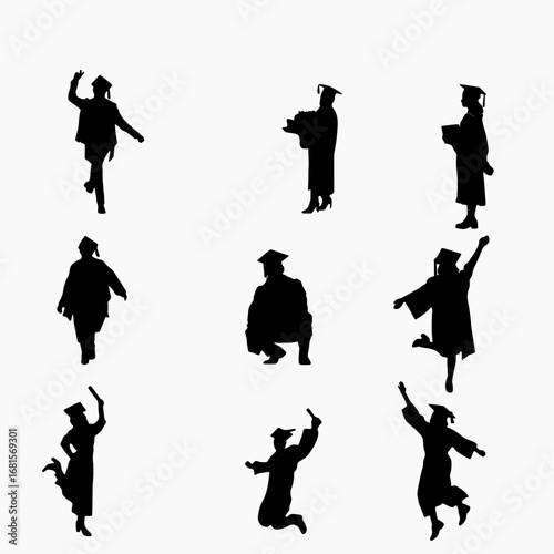 Set of graduate silhouettes in various poses