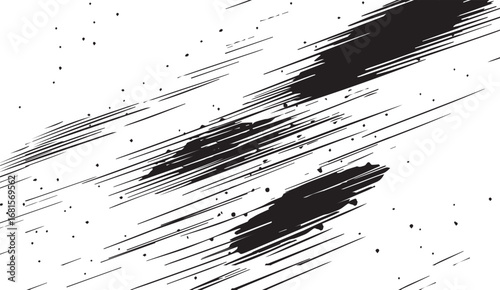 Dramatic black brushstrokes create an abstract background with dynamic diagonal lines and scattered specks, perfect for modern, minimalist designs with bold, artistic flair