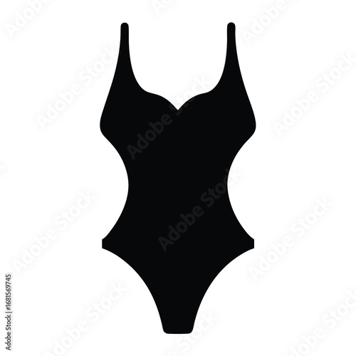 Elegant One Piece Swimsuit Silhouette Isolated on White Background for Summer Fashion