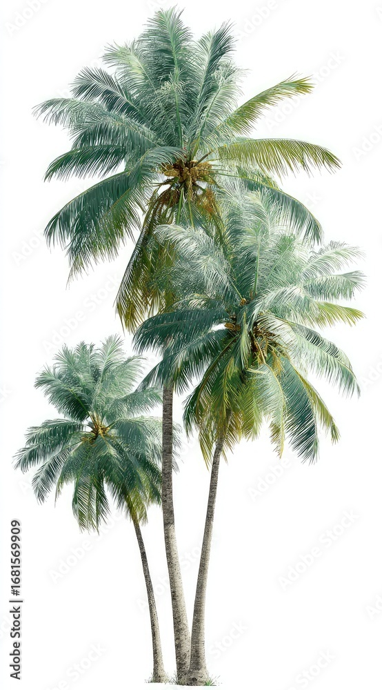 Fototapeta premium Three tropical palm trees against white