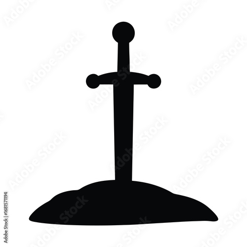 Sword in Stone Silhouette Illustration, Symbol of Arthurian Legend and Power