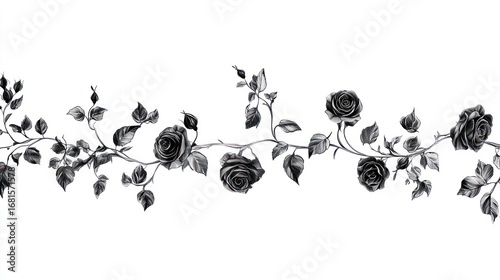 Fototapeta Naklejka Na Ścianę i Meble -  Elegant black and white rose vine border design
