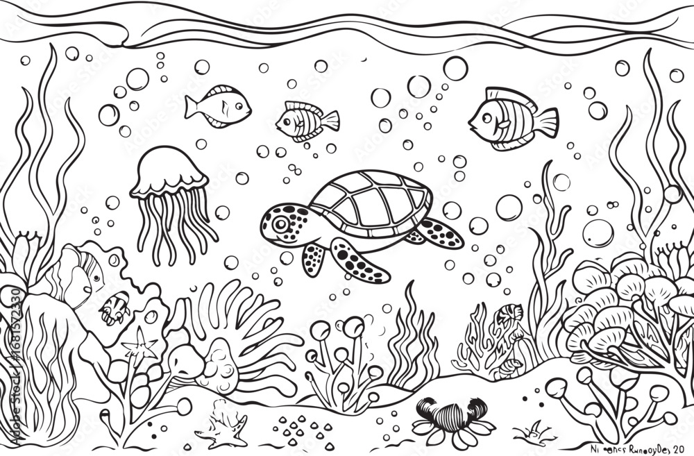 Naklejka premium Marine World Coloring Page Collection