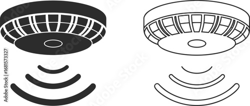 Smoke detector icon set, fire safety alert, smoke alarm symbol, fire prevention device, home safety, security system, emergency warning.