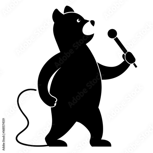 Bear holding a microphone singing silhouette