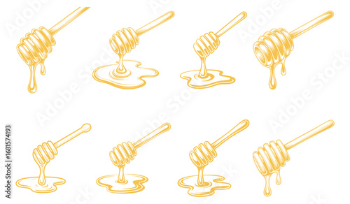 Honey Dippers with Dripping Honey in Yellow Line Art Style sweet natural