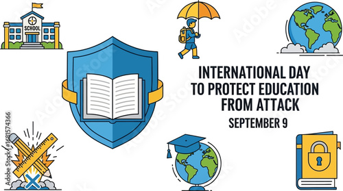 International day to protect education from attack september ninth with school and globe icons