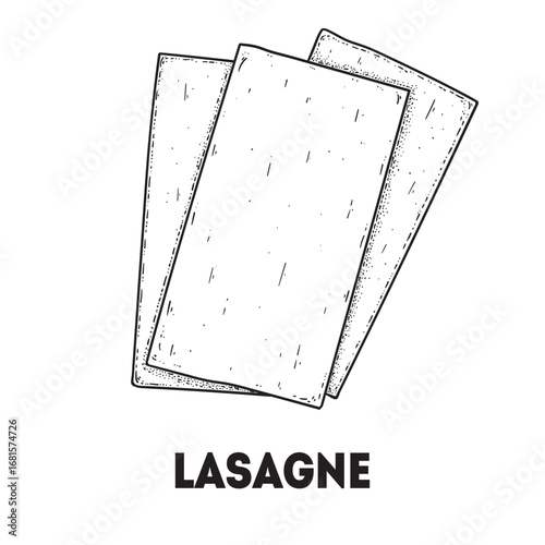 Pasta lasagne sketch. Italian food. Hand drawn vector illustration. Lasagne pasta Engraved style. Detailed black and white illustration.