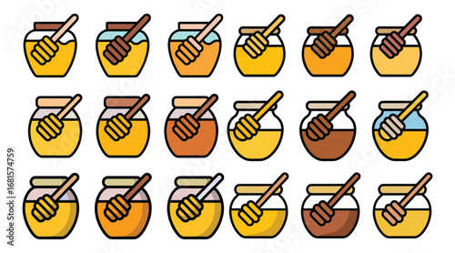 Honey Jars Collection With Honey Dippers vector illustration