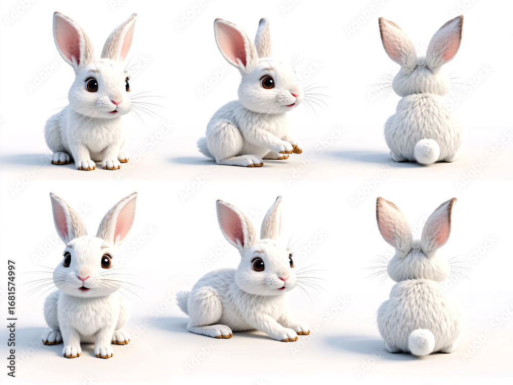 Fototapeta premium Adorable Fluffy White Rabbit Collection