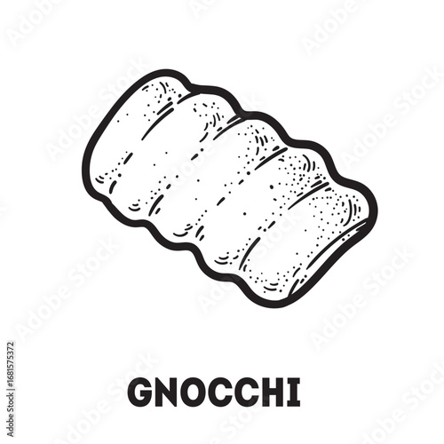 Pasta gnocchi sketch. Italian food. Hand drawn vector illustration. Gnocchi pasta Engraved style. Detailed black and white illustration.