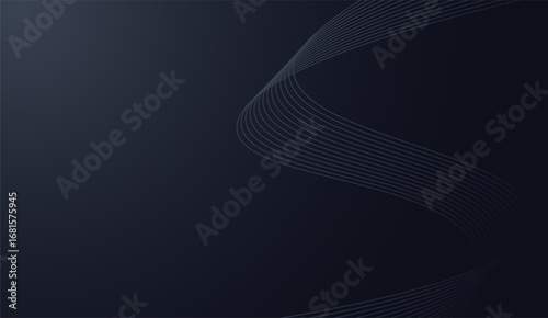 This modern dark gray background features smooth, flowing silver lines creating an elegant and sophisticated abstract design with subtle gradations and a minimalist aesthetic
