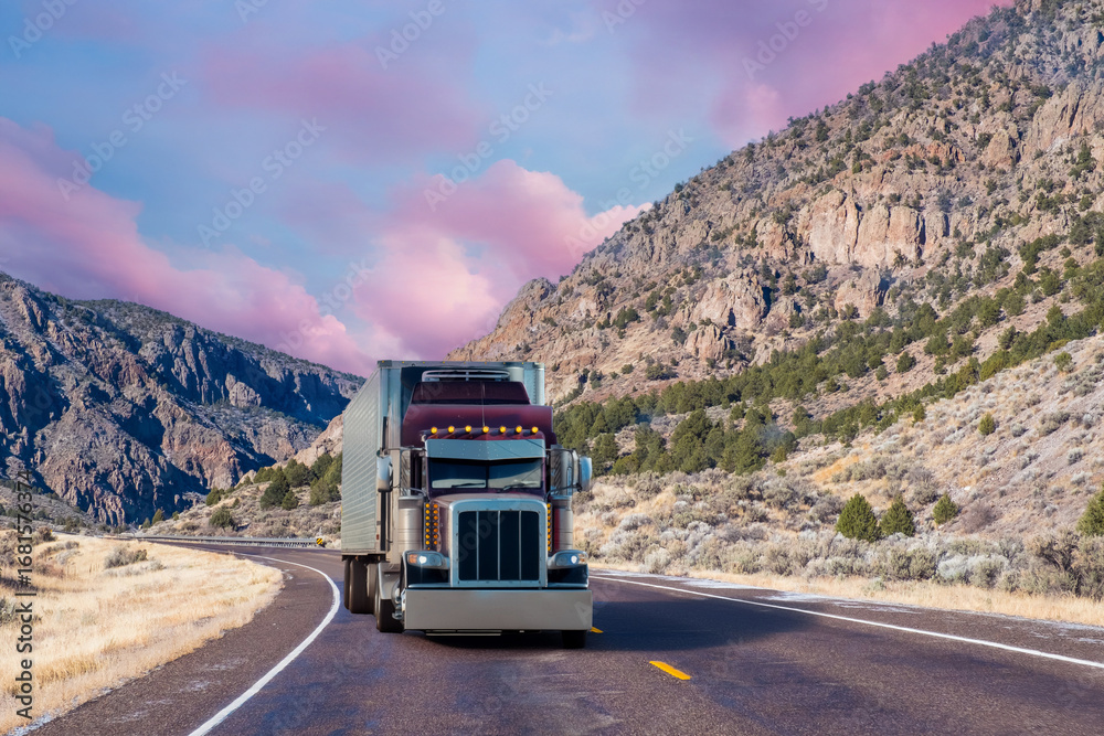 Obraz premium Truck on Highway, Trucking, transpiration concept, USA 
