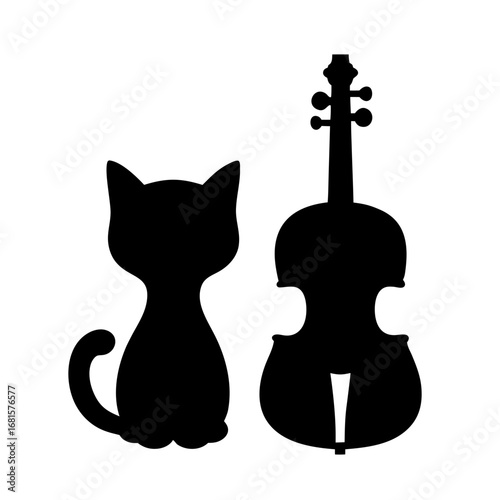Cute cat and violin silhouette