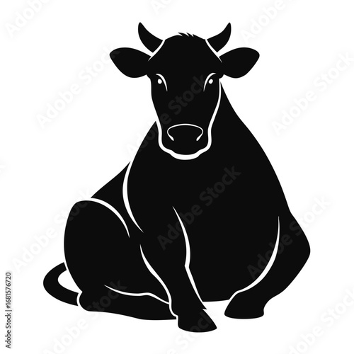 Sitting cow silhouette with horns and ears