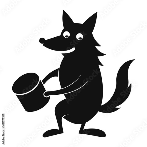 Cartoon wolf holding a bucket silhouette