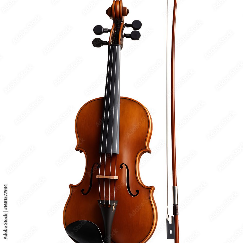 Fototapeta premium Violin with Bow Isolated on Transparent Background