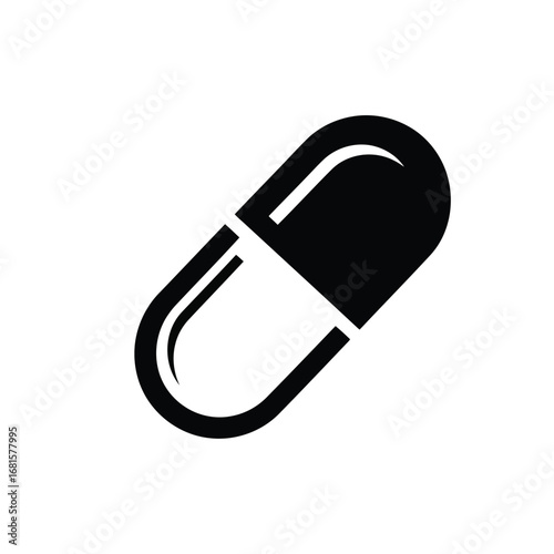 Vector illustration of black capsule pill icon for medical design