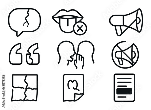 Minimalist broken communication icons set in black and gray palette