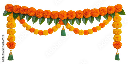 Vibrant indian marigold toran garland for festive occasions and home decoration transparent background