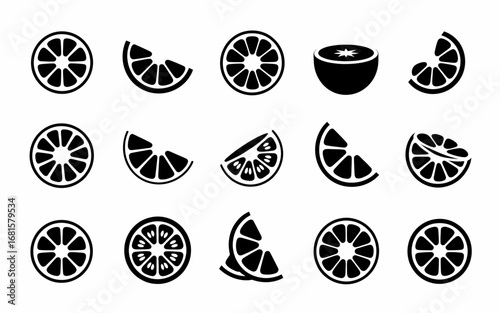 Vector art of collection of orange fruit slices and halves