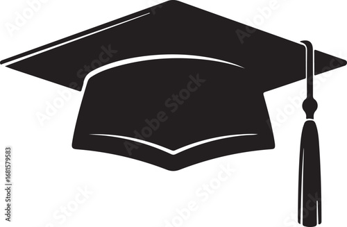 Black Graduation Cap Silhouette Vector on White Background Education Symbol