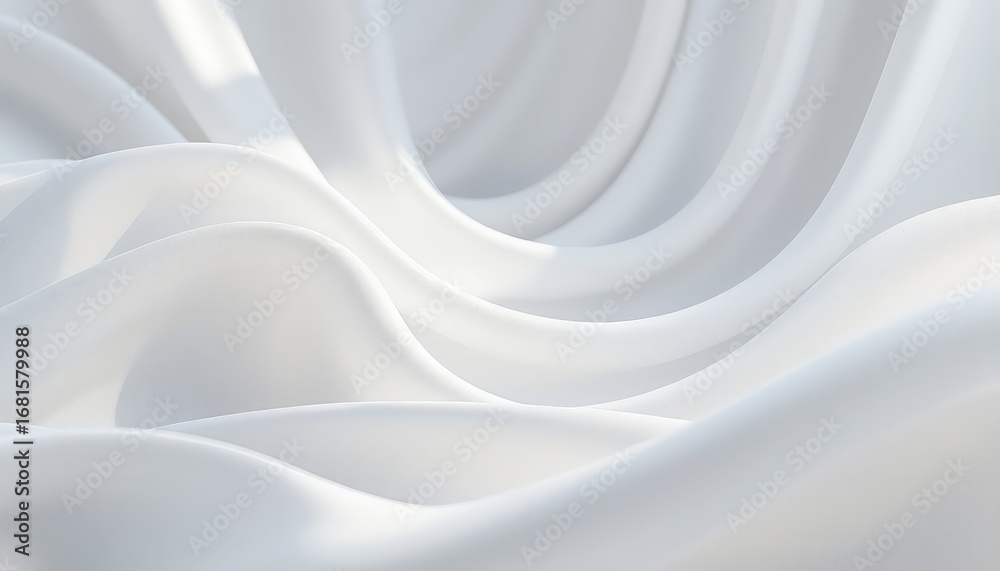 Obraz premium Delicate, smooth, white fabric waves and folds gently, creating a soft, calming texture, ideal for a light, elegant and ethereal backdrop