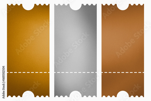 Aluminum, bronze and brass tickets isolated